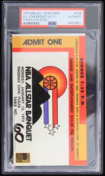 1975 NBA All-Star Game All-Star Banquet Ticket Stub (PSA Slabbed)