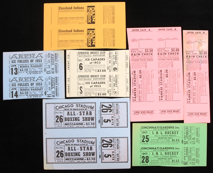 1950s Milwaukee Arena, New York Stadium, Chicago Stadium Tickets (Lot of 7)