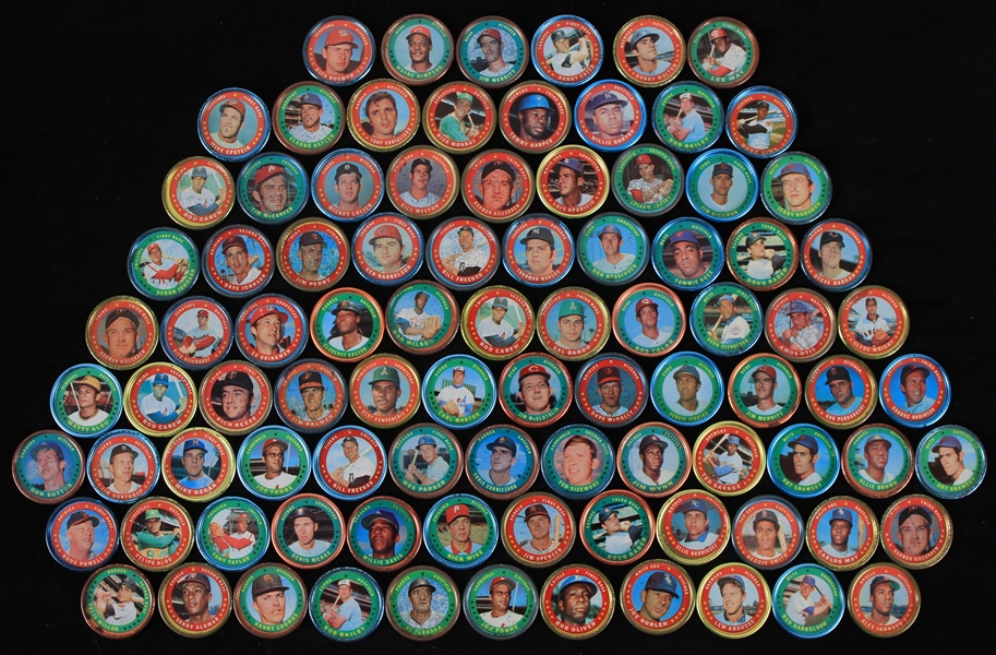 1971 Topps Baseball Trading Coins - Lot of 90+ w/ Thurman Munson, Rod Carew, Jim Palmer, Brooks Robinson & More