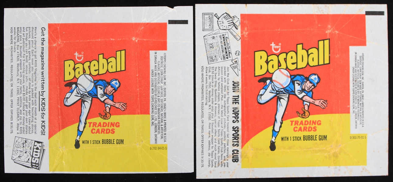 1975 Topps Original Baseball Trading Cards Wax Pack Wrappers (Lot of 2)