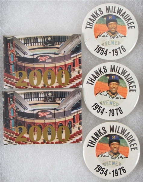 1976-2000 Hank Aaron & Miller Park Pinback Buttons - Lot of 5