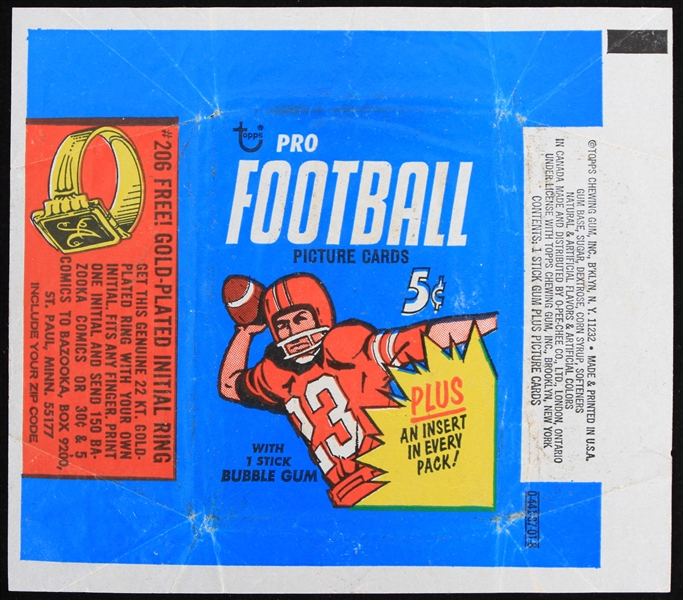 1968 Topps Original Pro Football 5 Cent Picture Cards Wax Pack Wrapper
