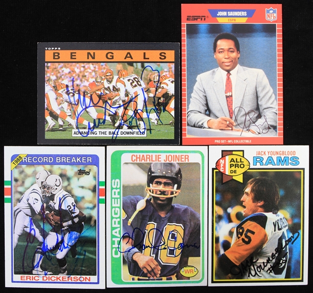1970s-80s Signed Football Trading Cards - Lot of 5 w/ Eric Dickerson, Jack Youngblood, Charlie Joiner, Ken Anderson & More (JSA)