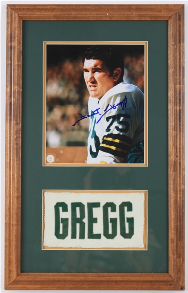 1969 Forrest Gregg Green Bay Packers Signed Photo w/ Jersey Name Plate 14x22 Framed Display (JSA)