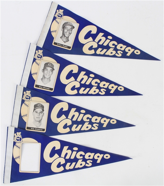 1960s Ernie Banks, Billy Williams, Dick Ellsworth Chicago Cubs 19" ASCO Photo Pennants (Lot of 4)