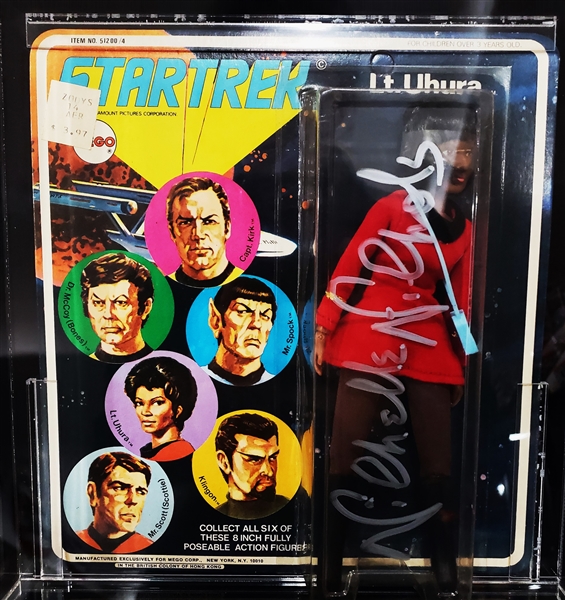 1974-1975 Uhura Star Type 2 Trek 6-Face Card MEGO TOS Nichelle Nicholes Signed Action Figure (JSA)