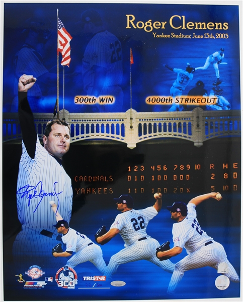 2003 Roger Clemens New York Yankees Signed 16x20 300th Win & 4000th Strikeout Photo (TriStar)