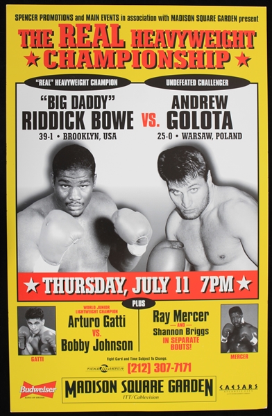 1996 Riddick Bowe Andrew Golota World Heavyweight Title Bout 14" x 22" Madison Square Garden Broadside