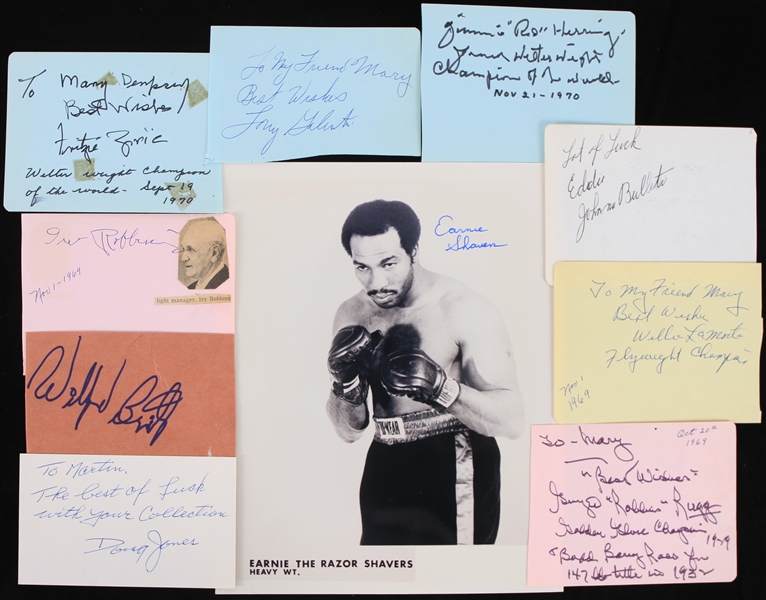 1898-1970s Earnie Shavers Signed 8x10 Photo w/ Boxing Cuts and Letters (Lot of 18)(JSA)