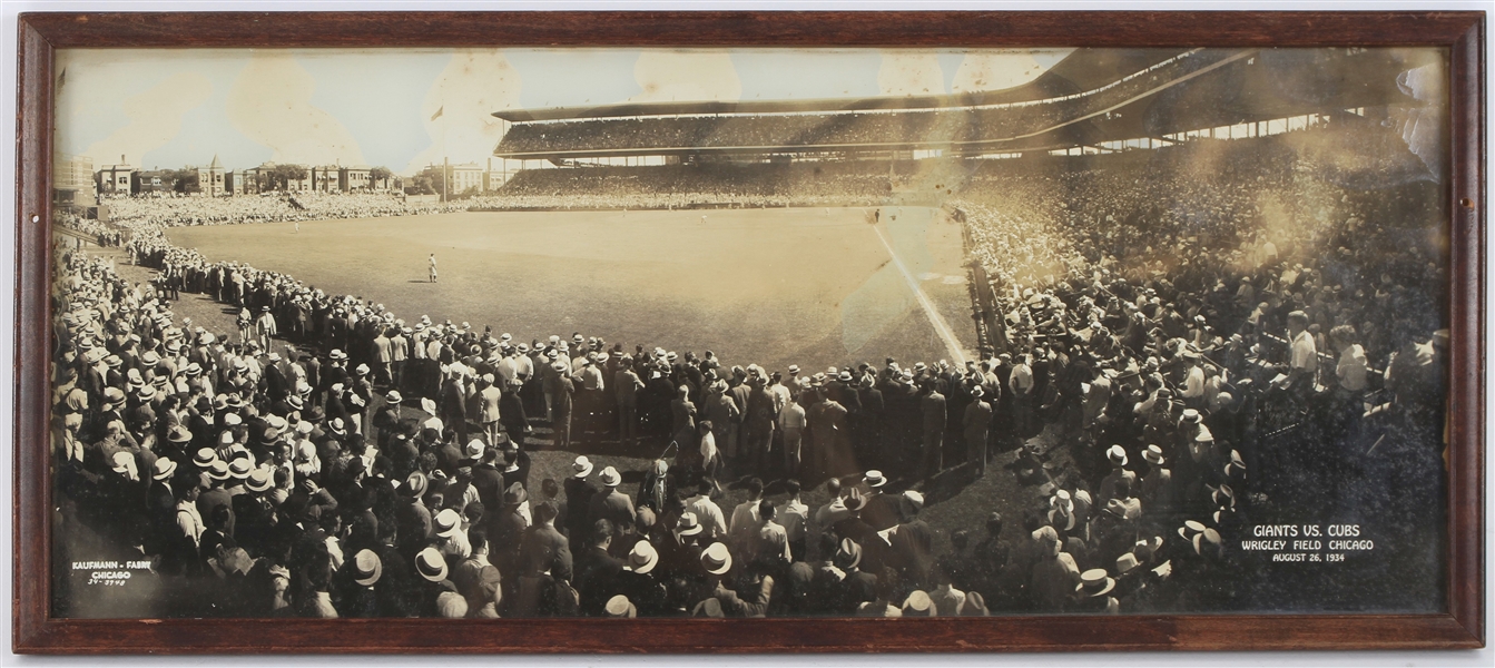 1934 Chicago Cubs New York Giants Wrigley Field 9" x 21" Framed Original Kaufmann Fabry Photograph