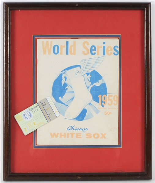 1959 Chicago White Sox Los Angeles Dodgers 15" x 18" Framed World Series Display w/ Comiskey Park Ticket Stub & Program