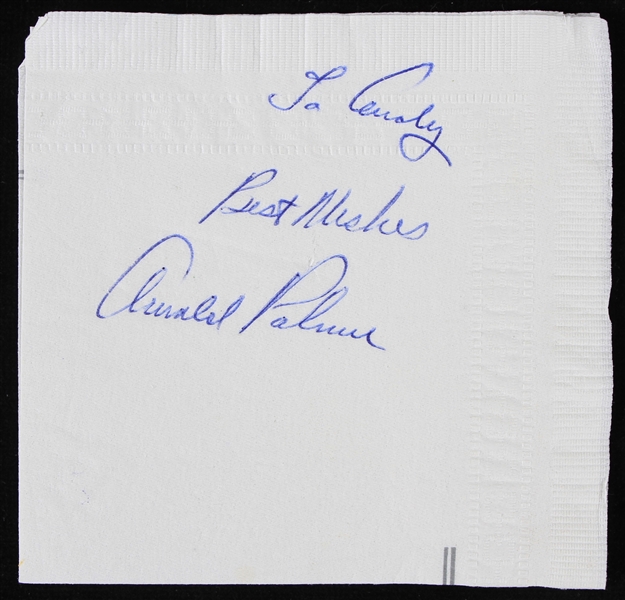 1960s Arnold Palmer Signed & Inscribed Hilton Napkin (JSA)
