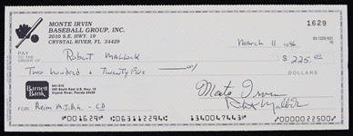 1996 Monte Irvin New York Giants Negro Leagues Signed Check 