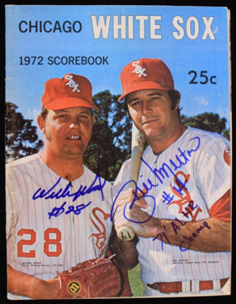 1972 Wilbur Wood Bill Melton Chicago White Sox Signed Scorebook (JSA)