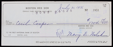 1976 Cecil Cooper Boston Red Sox Signed Check (JSA)