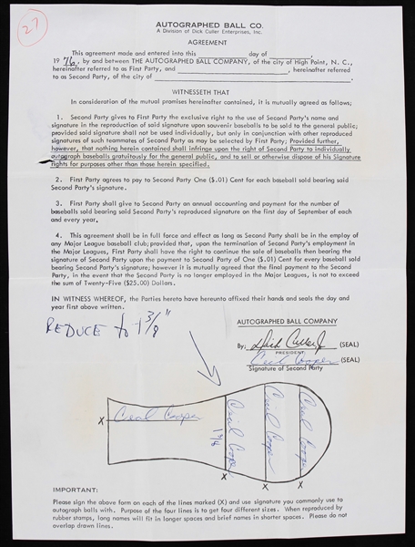 1976 Cecil Cooper Boston Red Sox Multi Signed Autographed Ball Co. Template Sheet (JSA)