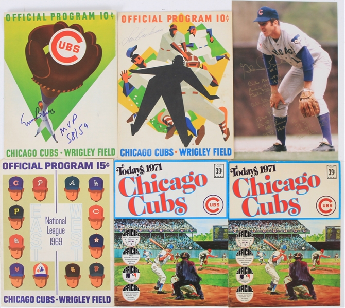 1960s-70s Chicago Cubs Program Collection - Lot of 6 w/ Ernie Bans Signed & Lou Boudreau Signed (JSA)