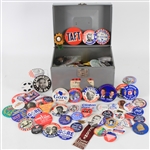 1960s-2000s Political Pinback Buttons Including John F. Kennedy, Robert Kennedy & LBJ w/ 12x10x10 Metal Case (Lot of 50+)