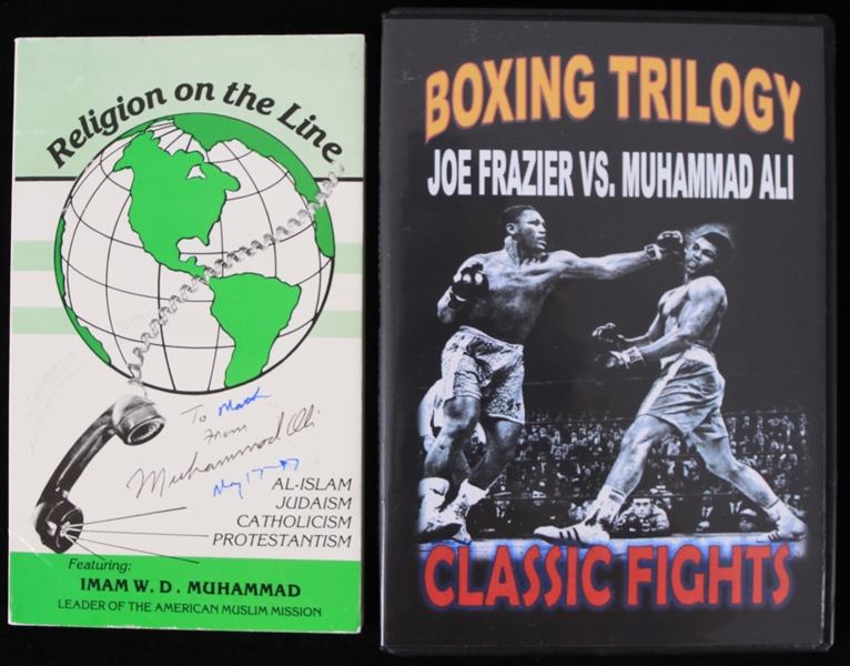 1977 Muhammad Ali World Heavyweight Champion Signed Religion on the Line Book w/ Ali vs Joe Frazier Trilogy DVDs (JSA)