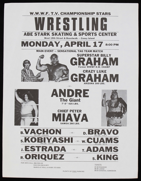 1978 Andre The Giant Superstar Billy Graham Chief Peter Miava WWWF TV Championship Stars Wrestling Flyer