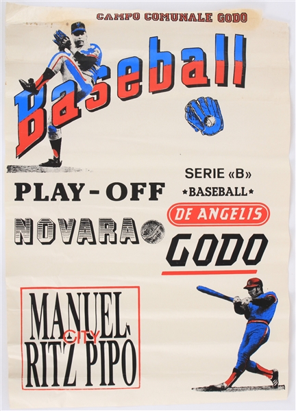 1980s Novara De Angelis Godo Italian Language 13.5" x 19" Baseball Serie B Play Off Poster