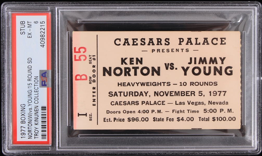 1977 Ken Norton vs Jimmy Young Ticket Stub (PSA Slabbed) (Troy Kinunen Collection)