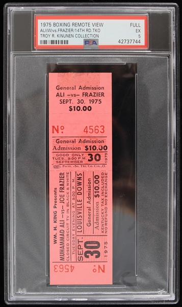 1975 Muhammad Ali vs Joe Frazier Remote Viewing Ticket (PSA Slabbed) (Troy Kinunen Collection)