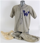 1950s Game Worn Flannel Baseball Uniform w/ Jersey, Pants and Sliding Pants