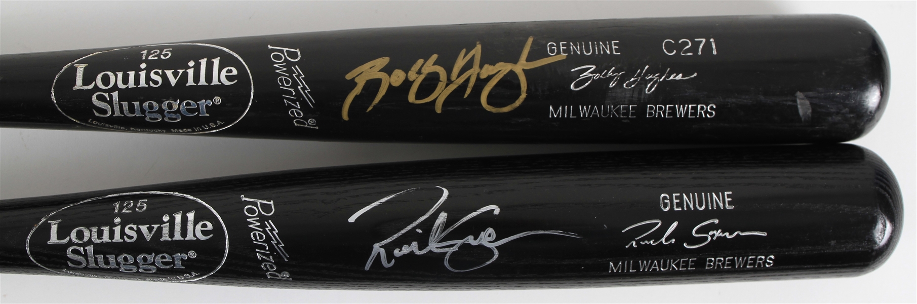 1998-99 Richie Sexson Bobby Hughes Milwaukee Brewers Signed Louisville Slugger Professional Model Bats - Lot of 2 (MEARS LOA/JSA)