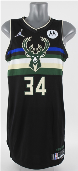 2022 (March 8) Giannis Antetokounmpo Milwaukee Bucks Photomatched Game Worn Statement Jersey (MEARS A10/MeiGray)