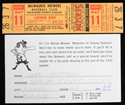 1970-71 Milwaukee Brewers Memorabilia - Lot of 2 w/ Fan Information Card & Full Ticket