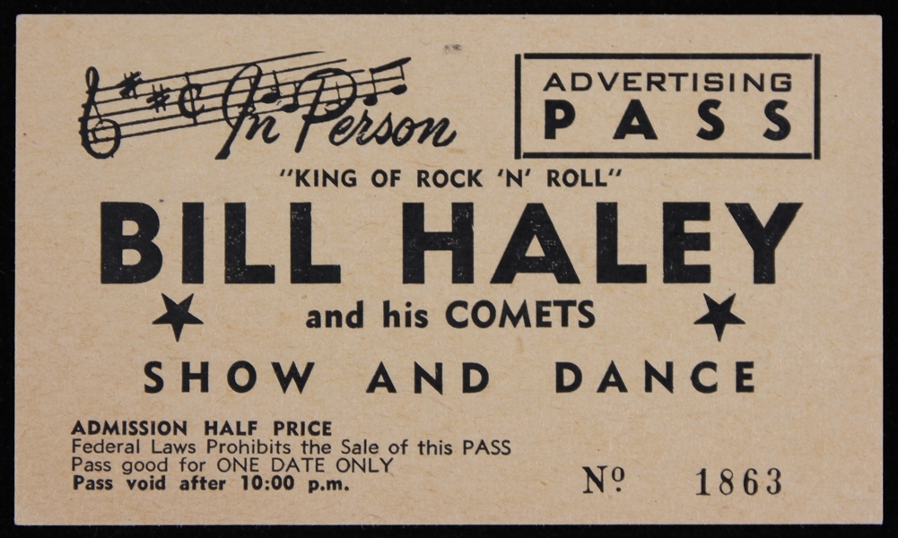 Bill Haley and His Comets Advertising Pass