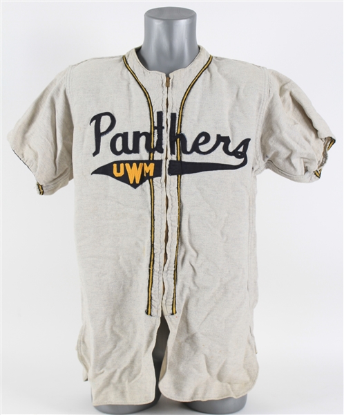 1950s-60s UW-Milwaukee Panthers Game Worn Flannel Baseball Jersey (MEARS LOA)