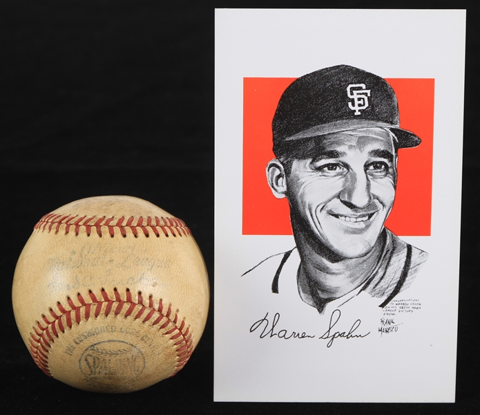 1949-51 Warren Spahn Boston Braves ONL Frick Game Used Baseball (MEARS LOA/Spahn Letter)