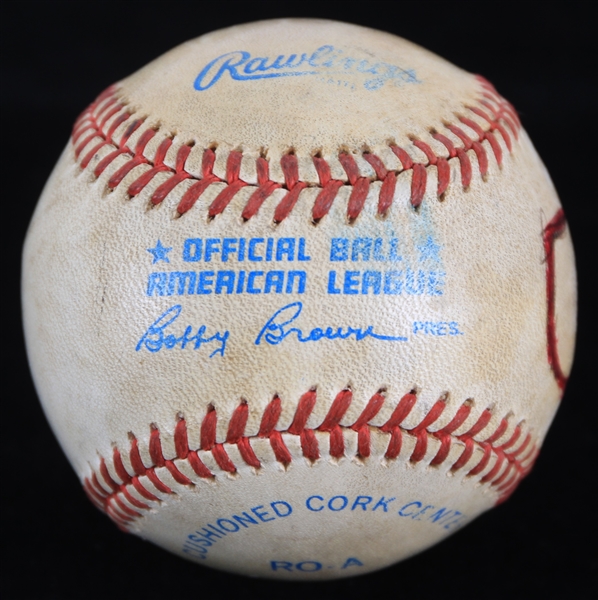 1988 (July 26) Rick Rhoden New York Yankees OAL Brown Game Used "Scuffed" Baseball (MEARS LOA)