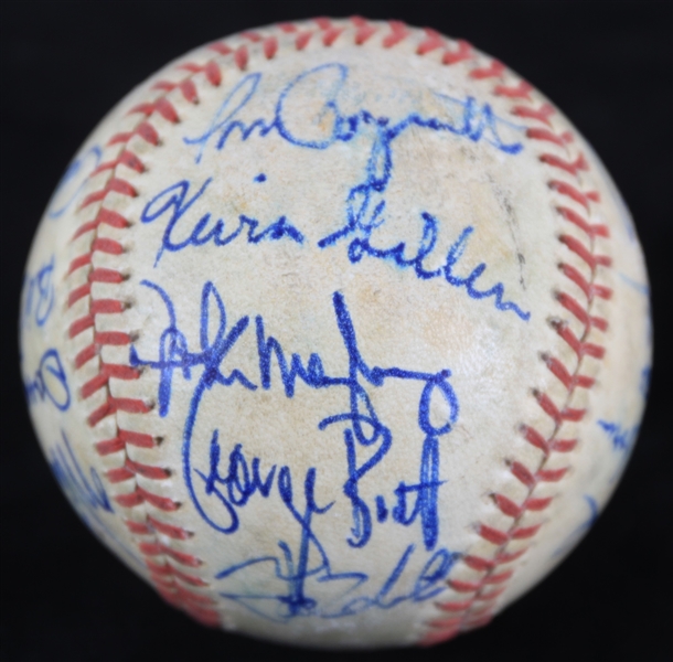 1977 Kansas City Royals Team Signed OAL MacPhail Baseball w/ 20 Signatures Including George Brett & More + 3.5" x 4.5" Brett Snapshot (JSA) 