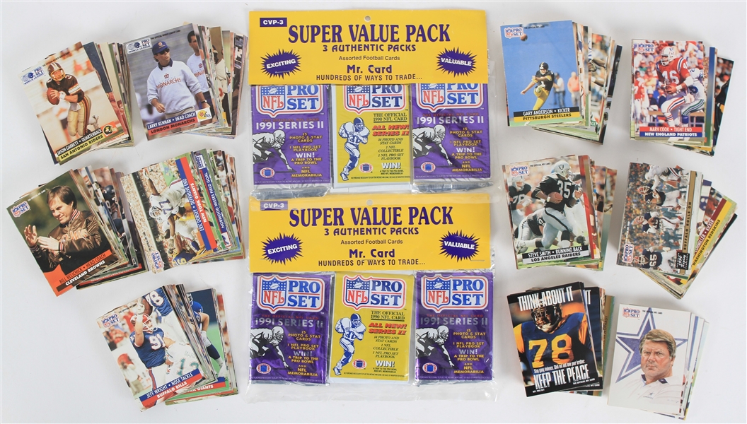 1990-91 Pro Set Football Trading Cards w/ Complete Set & 6 Unopened Packs