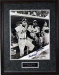 1999 Hank Aaron Eddie Mathews Milwaukee Brewers Signed 24" x 31" Framed Braves Final Game At County Stadium Photo (JSA) 77/100