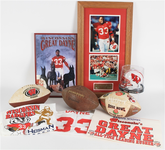 1950s-2000s Wisconsin Badger Memorabilia - Lot of 11 w/ Footballs, Ron Dayne Items, Framed Pieces & More