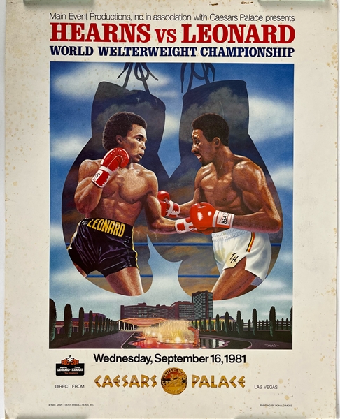1981 Tommy Hearns Sugar Ray Leonard World Welterweight Championship Title Bout 19" x 25" Poster