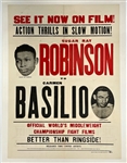 1957-58 Sugar Ray Robinson Carmen Basilio World Middleweight Championship Title Bout 32" x 43" Linenbacked Poster