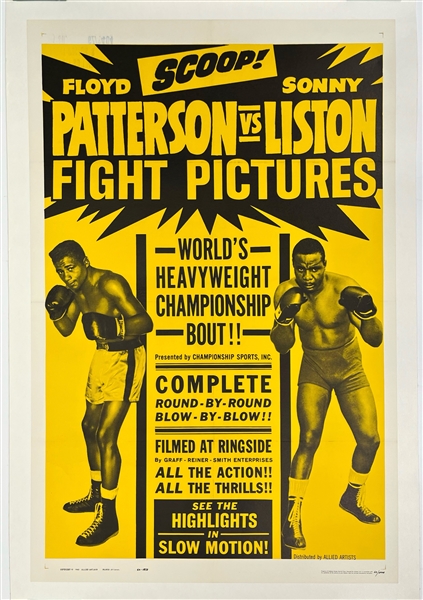 1962-63 Sonny Liston Floyd Patterson World Heavyweight Championship Title Bout 30" x 44" Linenbacked Poster