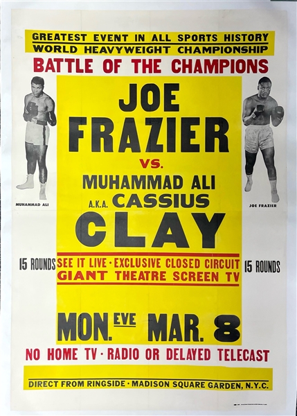1971 Muhammad Ali Joe Frazier World Heavyweight Championship Title Bout 43" x 60" Linenbacked Poster
