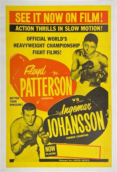 1959-61 Floyd Patterson Ingemar Johansson World Heavyweight Championship Title Bout 30" x 44" Linenbacked Poster 