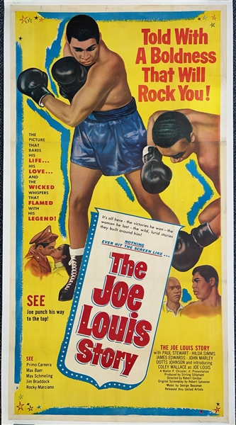 1953 The Joe Louis Story 44" x 81" Linenbacked Movie Poster