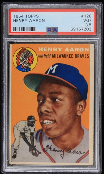 1954 Hank Aaron Milwaukee Braves Topps #128 Rookie Card (PSA VG+ 3.5)