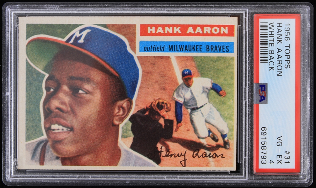 1956 Hank Aaron Milwaukee Braves Topps #31 White Back Trading Card (PSA VG-EX 4) 