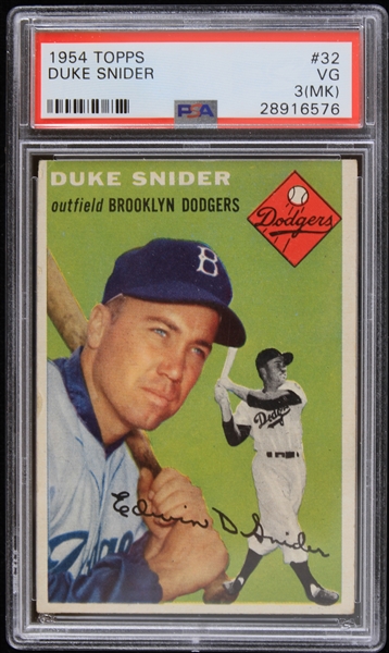 1954 Duke Snider Brooklyn Dodgers Topps #32 Trading Card (PSA VG 3 MK)