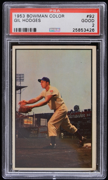 1953 Gil Hodges Brooklyn Dodgers Bowman Color Baseball Card #92 Graded Good 2 (PSA Slabbed)