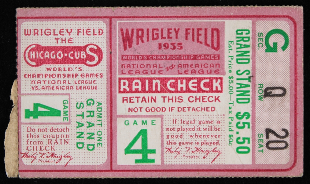 1935 Chicago Cubs World Series Ticket Stub